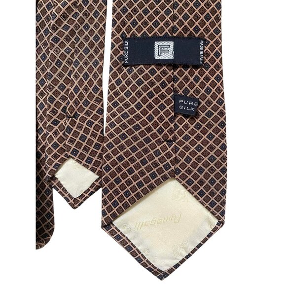 Fumagalli Men's Silk Tie Diamond Pattern Brown & Tan Pure Made in Spain - Picture 2 of 2